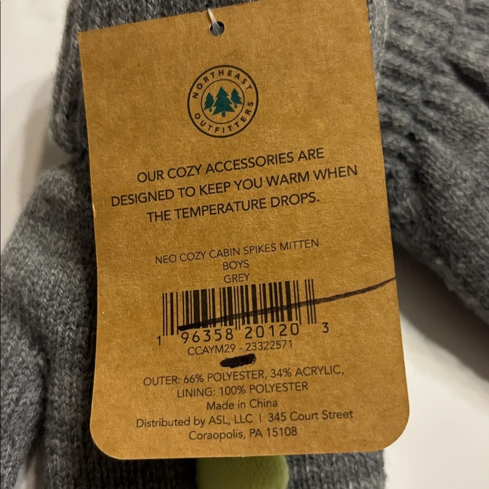 Northeast Outfitters Cozy Cabin Youth Dino Mittens in Gray